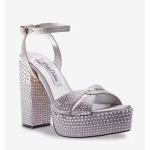 Lady Couture Doll Platform Sandal with Rhinestones in Silver. Size 8. NWOB